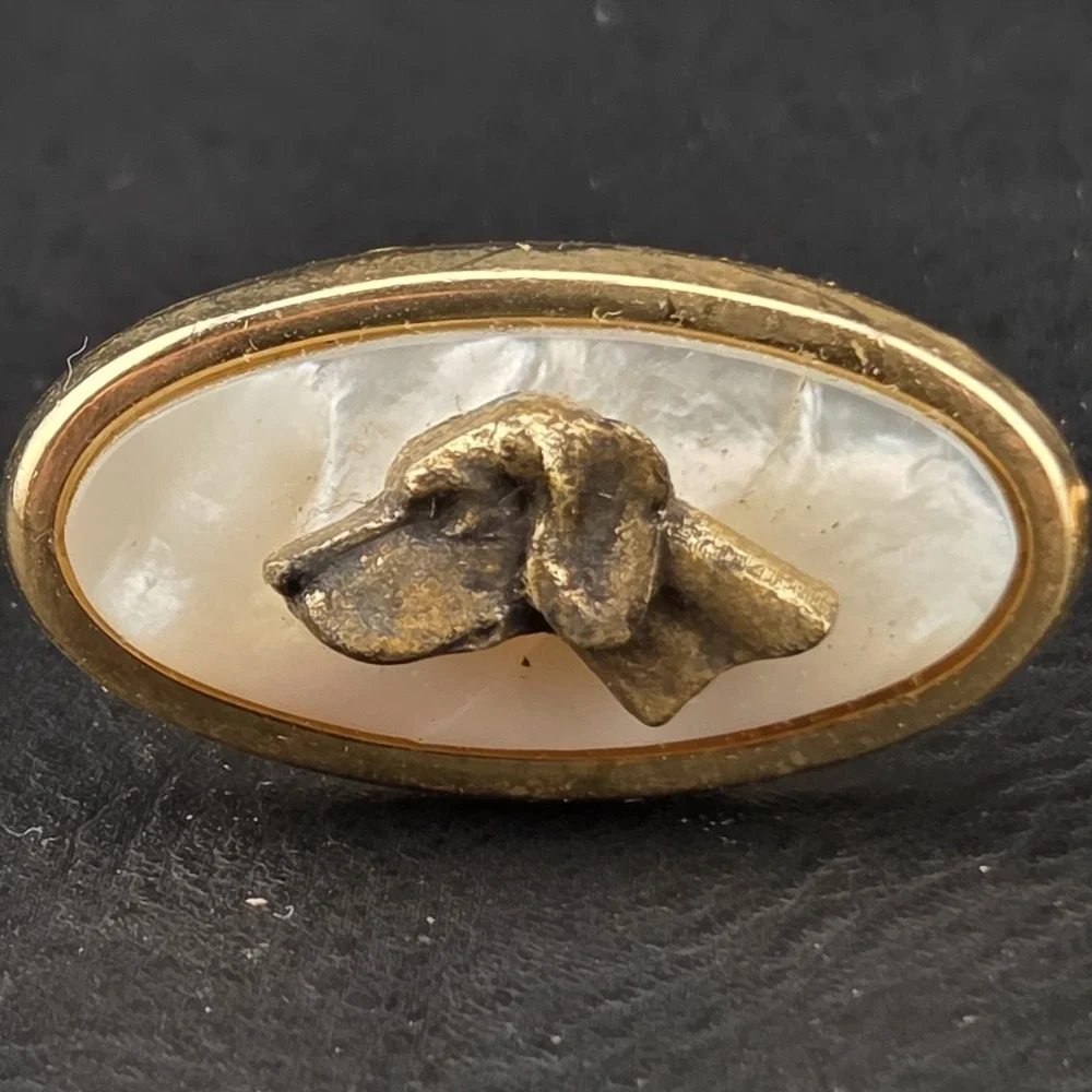 Anson Dog Labrador Cufflinks Mother Pearl Fishing Pole Tie Clip Tack Vintage